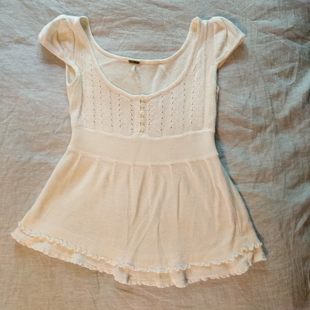 Free People Cap Sleeve Cream Sweater